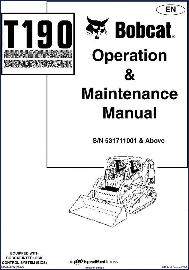 Bobcat T190 2006 Operators Manual cover - factory OEM operation and maintenance manual