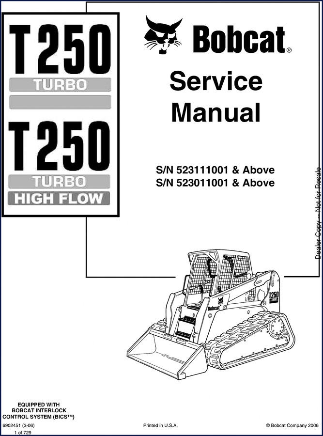 Bobcat T250 2006 Service Manual cover page showing Bobcat logo and title