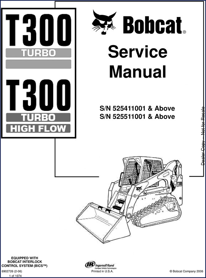 Bobcat T300 2006 Service Manual cover showing T300 Turbo loader