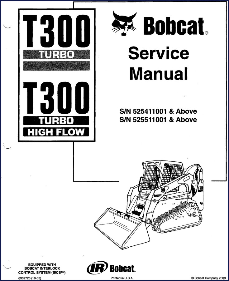 Bobcat T300 and T300 HIGH FLOW 2003 Service Manual cover showing turbo and high flow models
