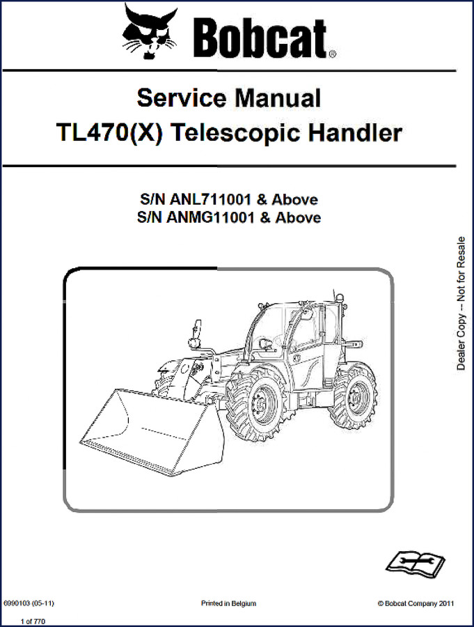 Bobcat TL470 TL470X 2011 Service Manual cover page showing telescopic handler