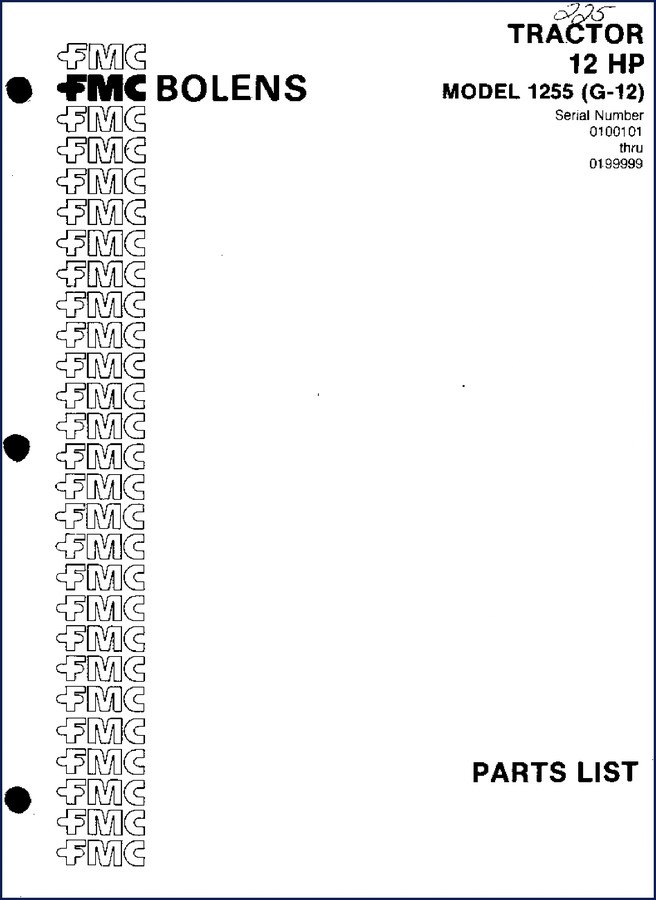 Bolens 1255 Parts Catalog - 16-page factory parts list for model 1255 G-12 tractor