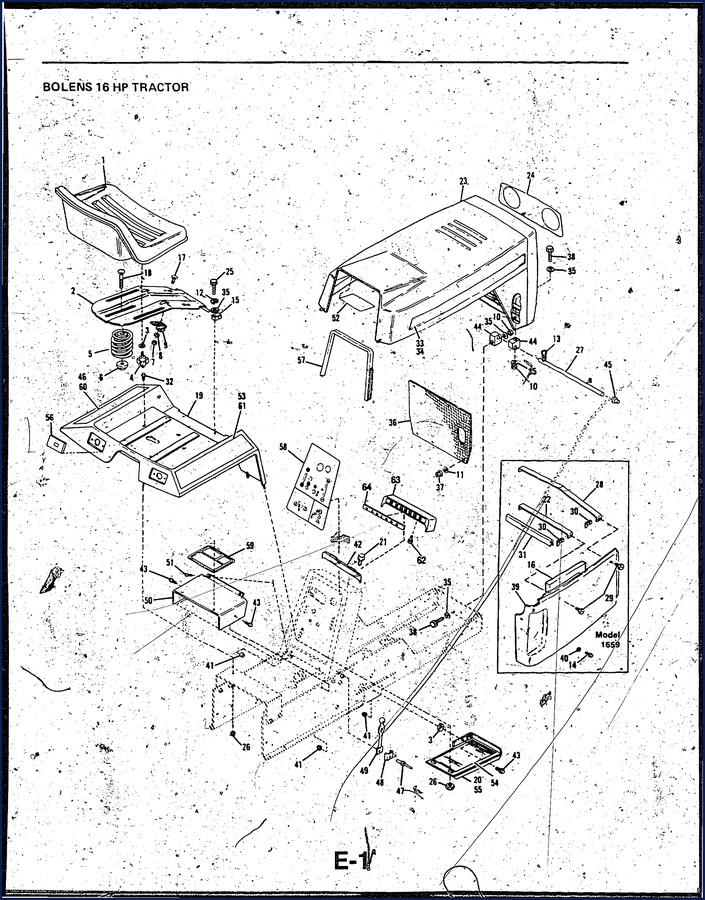 Bolens 1659 and 1668 Parts Catalog - 14 page factory parts list for 16 HP tractor