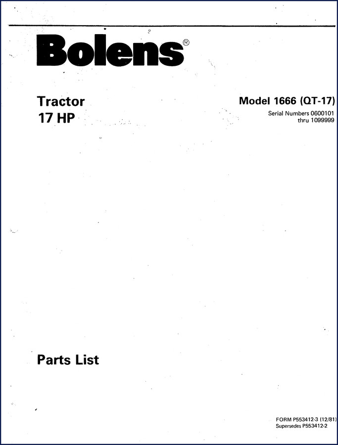 Bolens Model 1666 QT-17 1981 Parts Catalog cover and trim assembly diagram on page 2