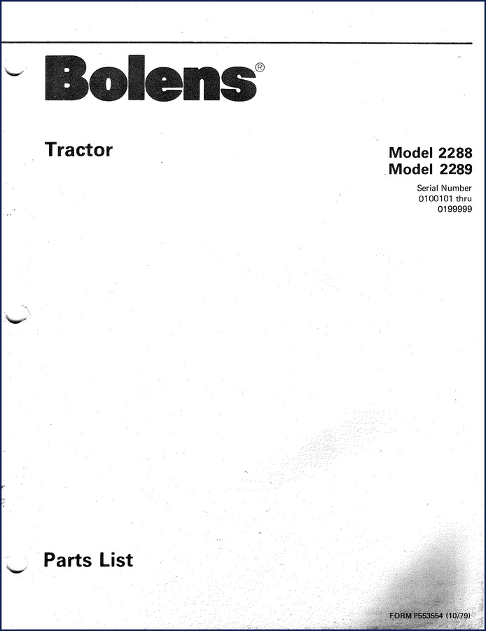 Bolens 2288 and 2289 1979 Parts Catalog cover page with tractor illustration