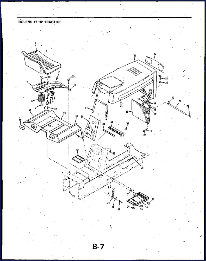 Bolens 5017H Parts Catalog – OEM 20-page factory parts document for the 17 HP tractor