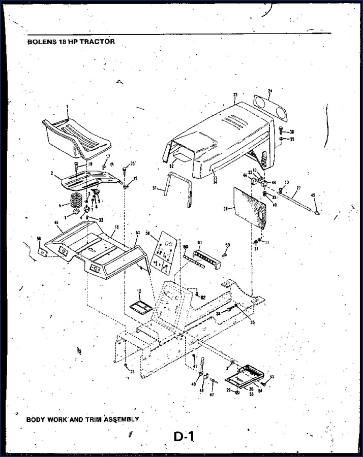 Bolens 5018H parts catalog cover page showing body work assembly diagram