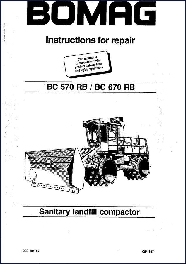 Bomag BC 570 RB BC 670 RB 1997 repair manual cover – factory OEM document with safety regs and torque specs