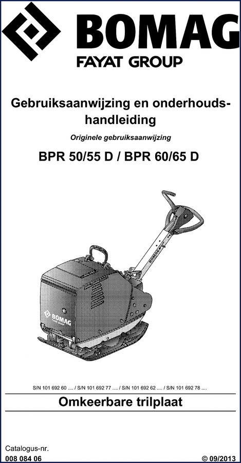 Bomag BPR 50/55 D and BPR 60/65 D 2013 Service Manual cover – factory repair manual for reversible plate compactors