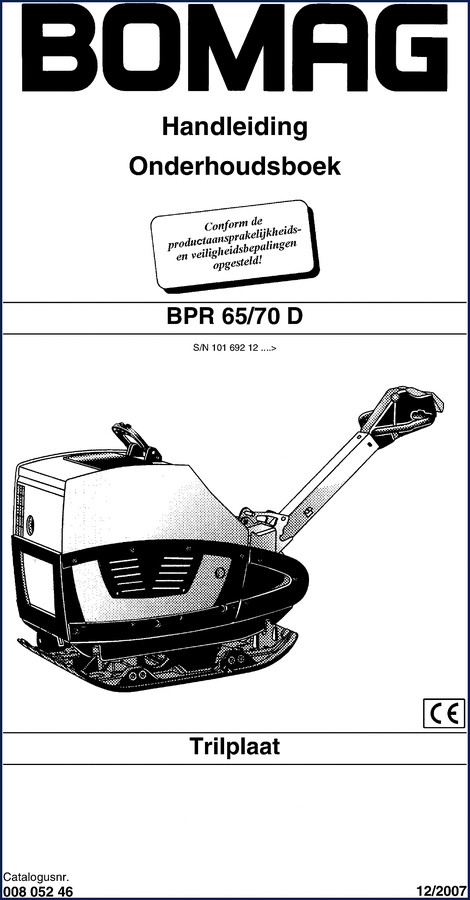 Bomag BPR 65/70 D 2007 Operators Manual cover page showing model and CE marking