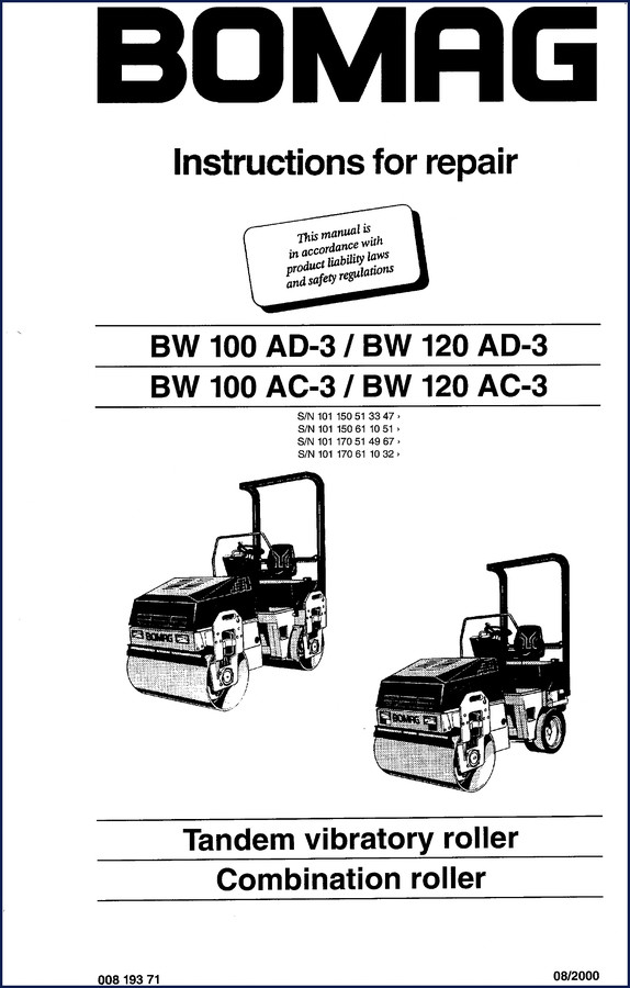 Bomag BW 100 AD-3 2000 repair manual cover