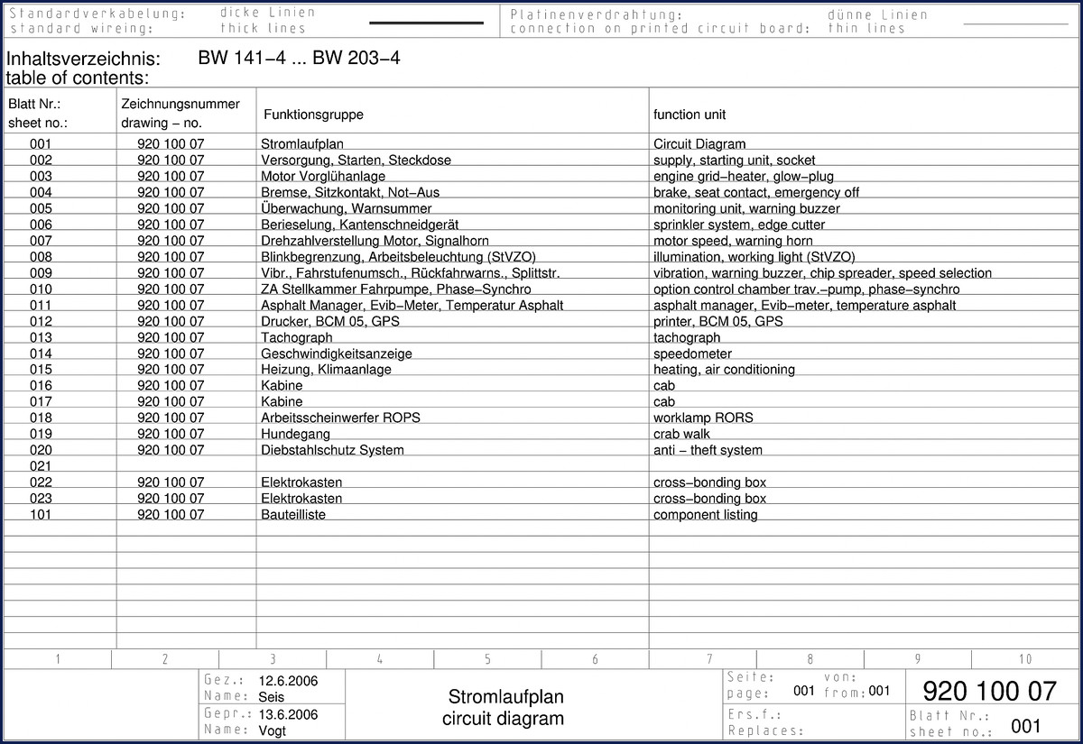 Bomag BW 141-4 BW 203-4 2006 wiring diagram manual cover showing circuit diagram