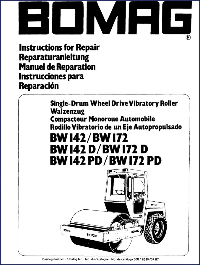 Cover of the Bomag BW 141 BW 142 BW 172 BW 172 D BW 142 PD 1987 Repair Manual