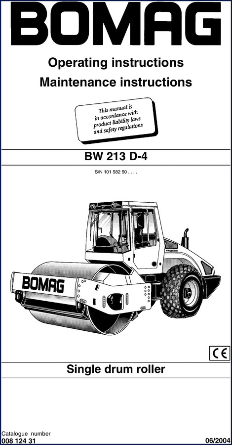 Bomag BW 213 D-4 2004 Operators Manual cover – OEM factory specifications