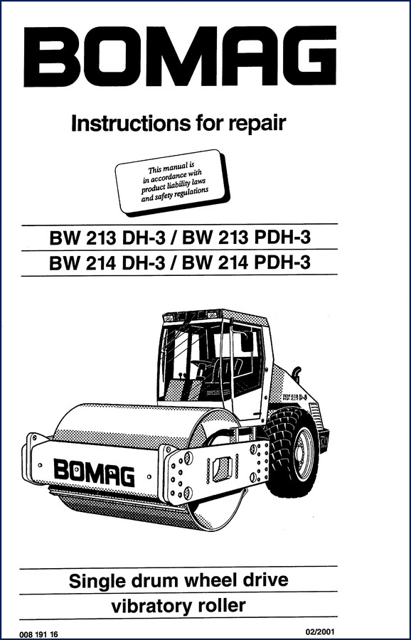Bomag BW 213 DH-3 BW 214 PDH-3 2001 repair manual factory document front cover