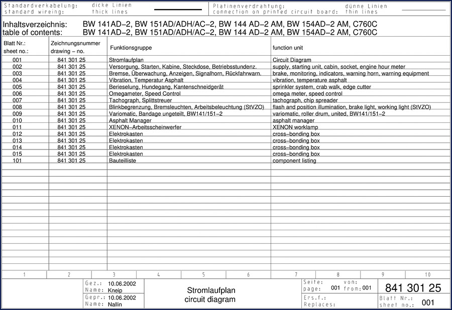 Bomag C760C 2002 wiring diagram manual cover page showing OEM factory circuit drawings
