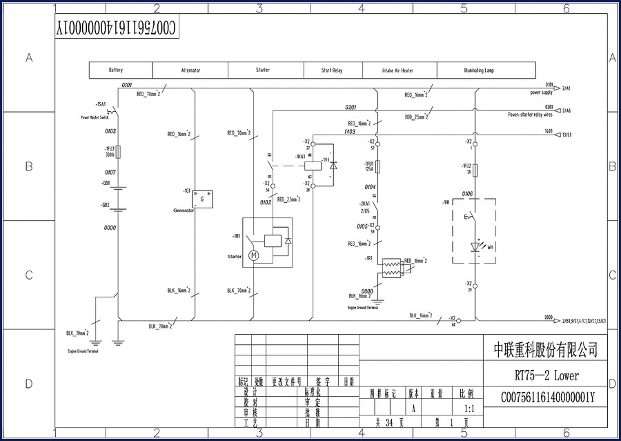 Zoomlion RT75-2 electrical schematic wiring diagram 36 pages OEM factory diagram