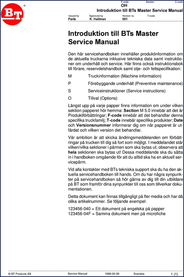 1999 BT OP 1000SE OPW 1000HSE OPW 1200SE OPW 1200HSE Service Manual cover - factory OEM forklift repair manual