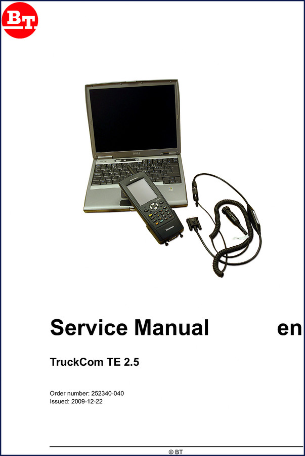 BT TruckCom TE 2.5 2009 Service Manual cover showing diagnostic software interface