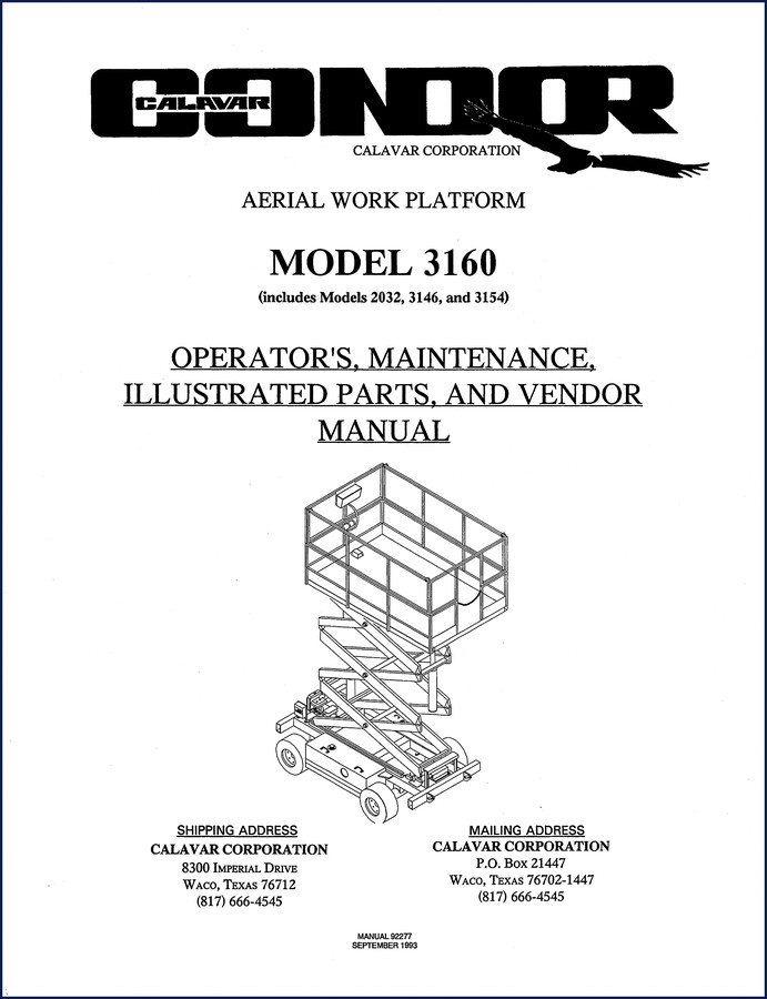 Calavar 3160 Operators Manual cover 1993 94 pages