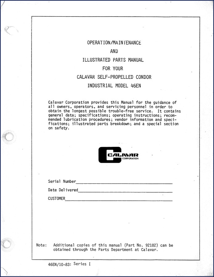 1983 Calavar 46EN Condor Service Manual cover - OEM factory repair guide