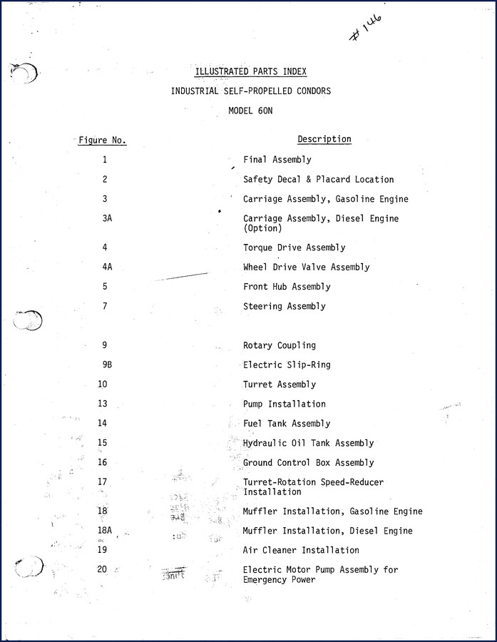 Calavar Condor 60N 1983 Parts Catalog cover - OEM factory illustrated parts index for gas and diesel engine models