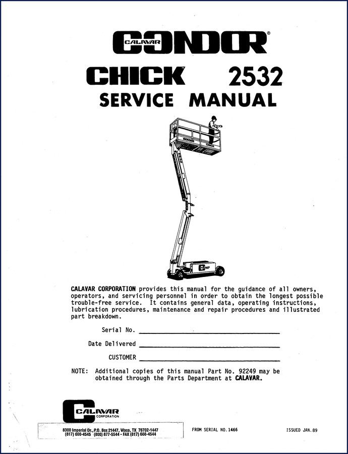 Calavar CHICK 2532 1989 Service Manual front cover