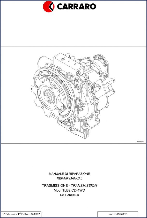 Carraro TLB2 CD-4WD 2007 repair manual cover – factory OEM transmission manual
