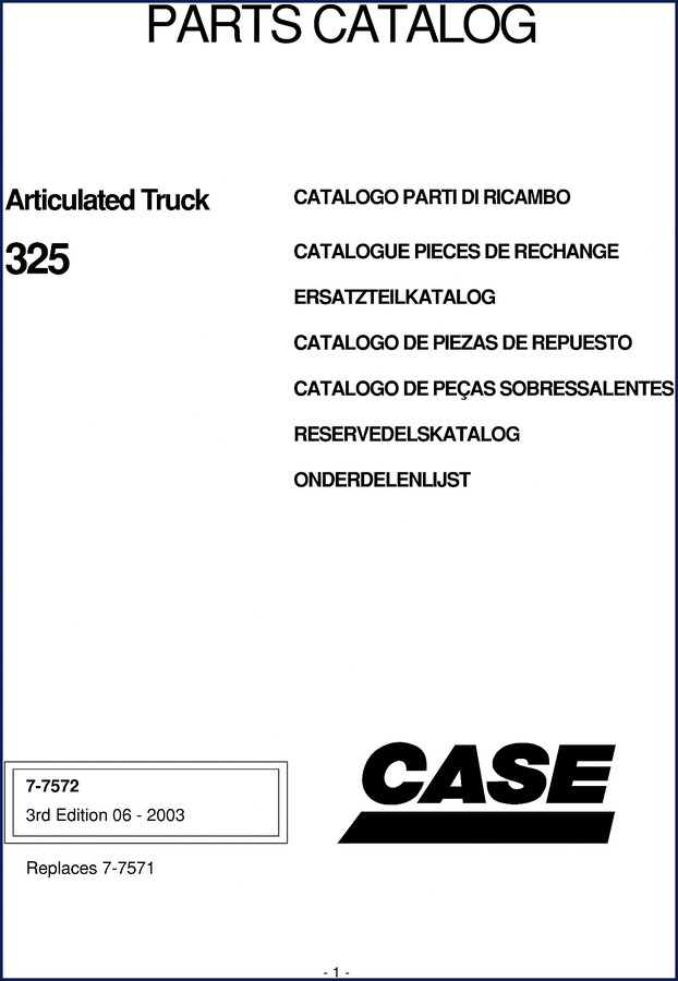 Case 325 2003 Parts Catalog - Articulated Truck Factory Documentation