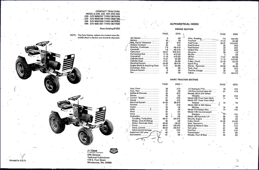 Case 220 222 224 444 Parts Catalog cover - 47-page OEM factory reference