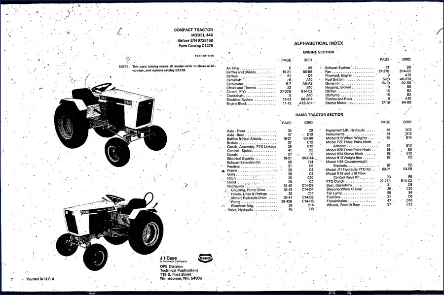 1981 Case 446 Compact Tractor Parts Catalog cover – OEM factory 42-page document