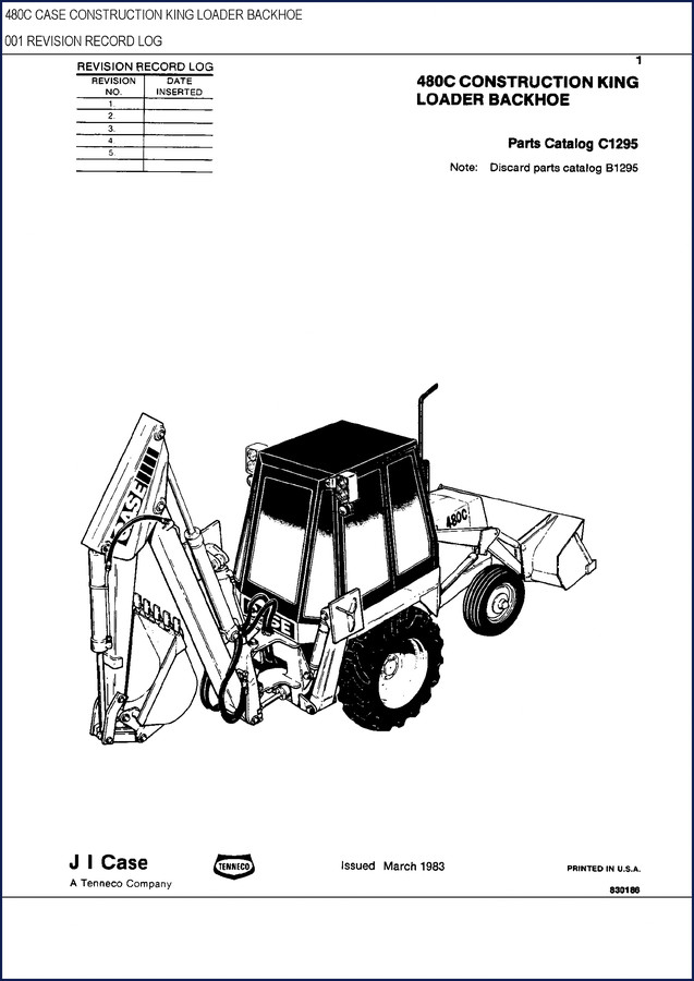 Case 480C 1983 Parts Catalog cover – OEM factory parts manual for loader backhoe