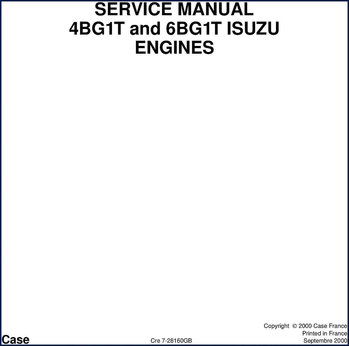 Case 4BG1T and 6BG1T engine service manual cover, 2000 edition, OEM factory document