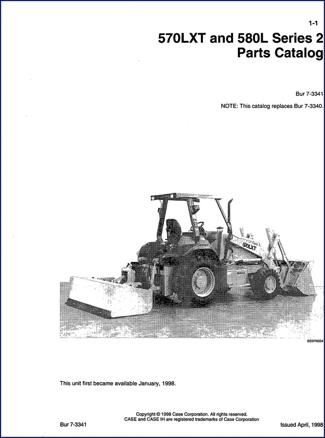 Case 570LXT and 580L Series 2 Parts Catalog 1998 cover