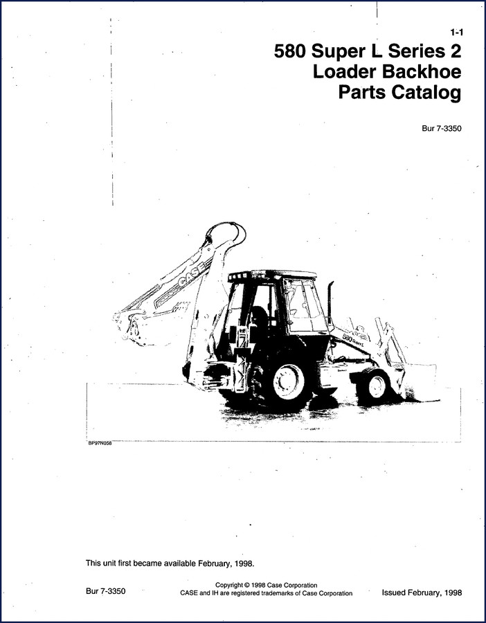 Case 580 Super L Series 2 1998 Parts Catalog cover page showing loader backhoe