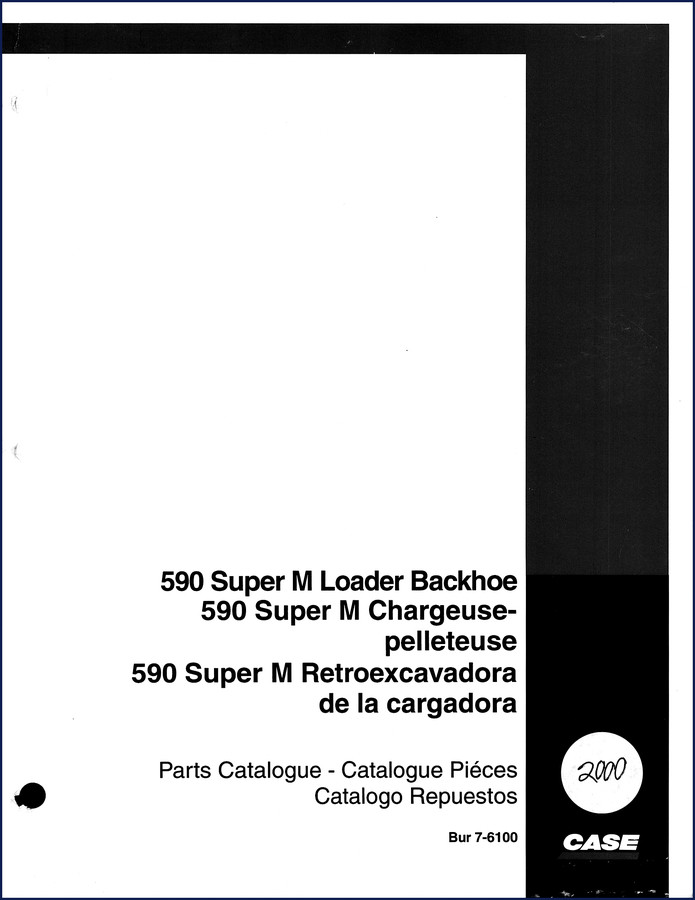 Case 590 SUPER M Loader Backhoe 2000 Parts Catalog cover showing machine and catalog identification