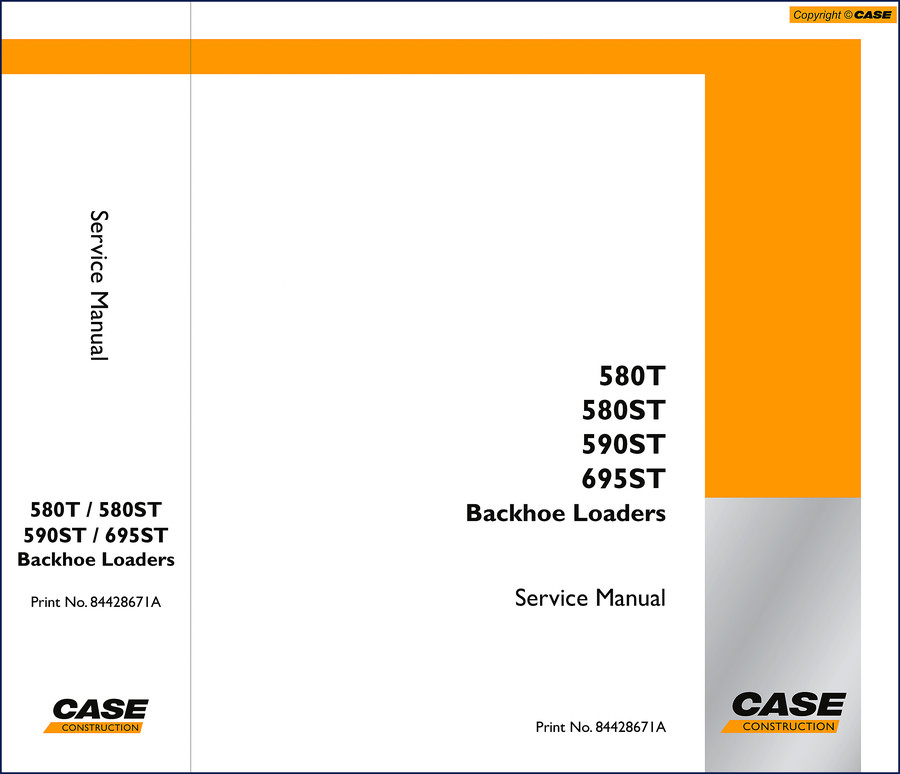 Case 580T, 580ST, 590ST, 695ST Service Manual cover – OEM factory repair manual for backhoe loaders