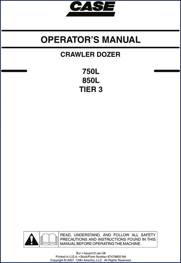 Case 750L 850L 2008 Operators Manual cover - factory crawler dozer documentation
