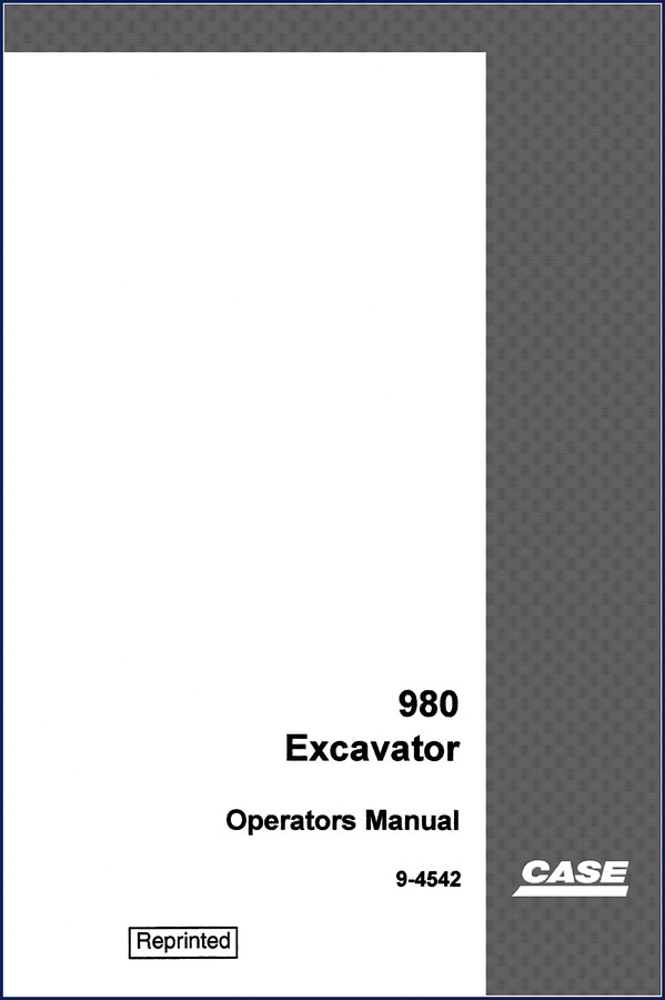 Case 980 2001 Operators Manual - OEM factory manual cover showing excavator model and safety decal warnings