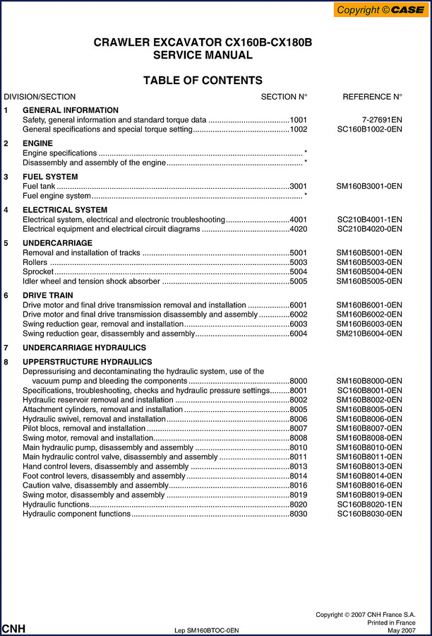Case CX180B 2007 Service Manual cover - OEM factory documentation