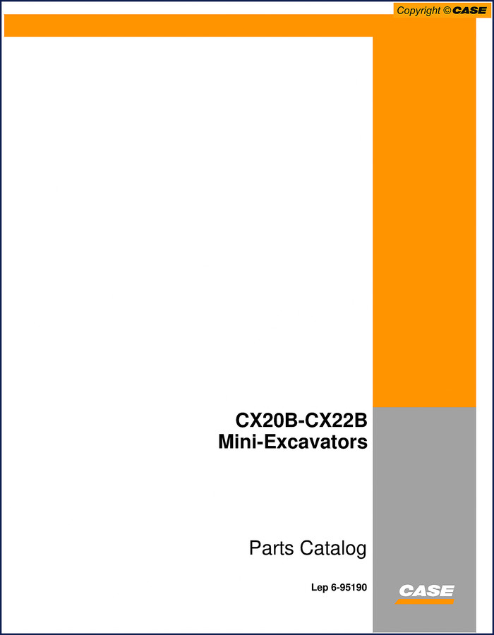 Case CX20B CX22B 2007 Parts Catalog cover page showing excavator and catalog number 6-95190