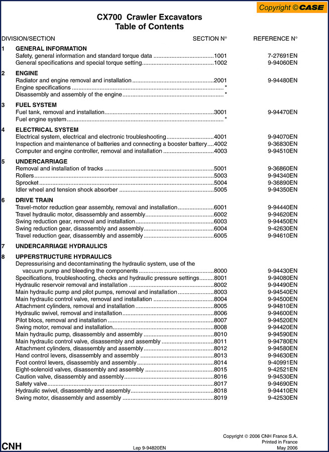 Case CX700 Service Manual cover – OEM factory repair manual for crawler excavator, 720 pages