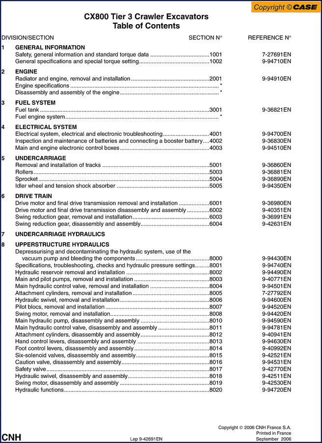 Case CX800 Tier 3 Crawler Excavator Service Manual cover showing machine and document title