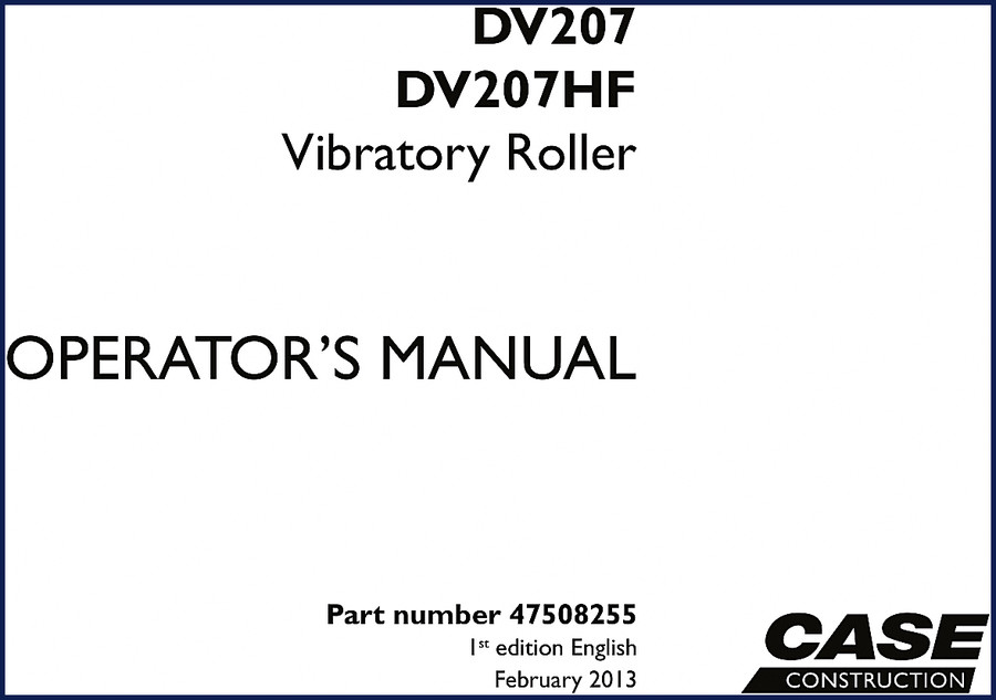 Case DV207 DV207HF 2013 Operators Manual cover page
