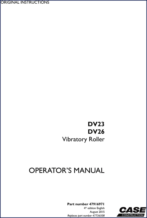 Case DV23 DV26 2015 Operators Manual – Factory Cover