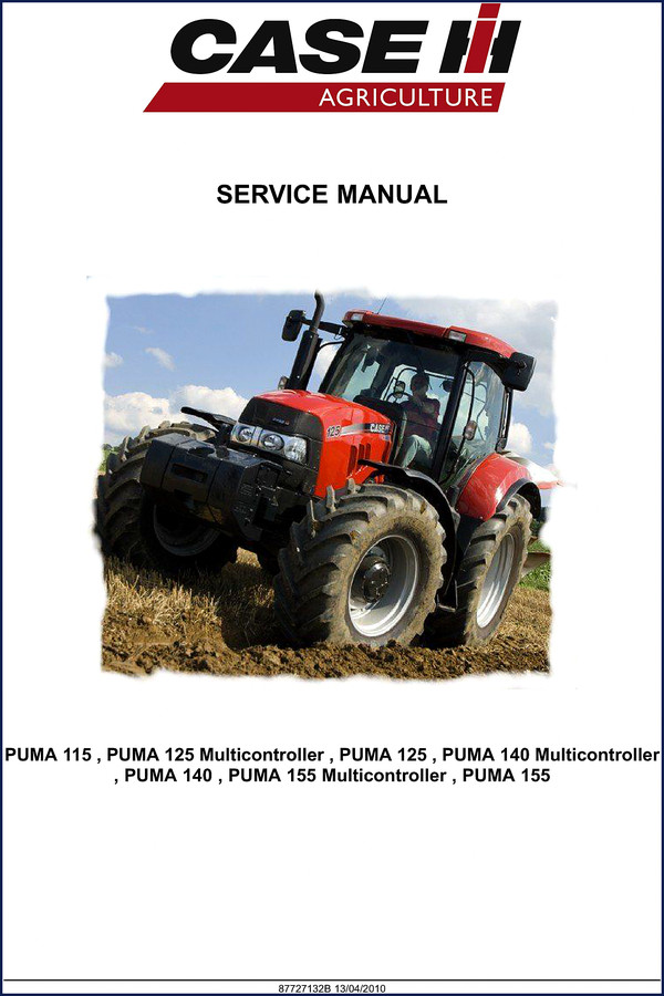 CASE IH PUMA 155 2010 service manual cover showing tractor with loader