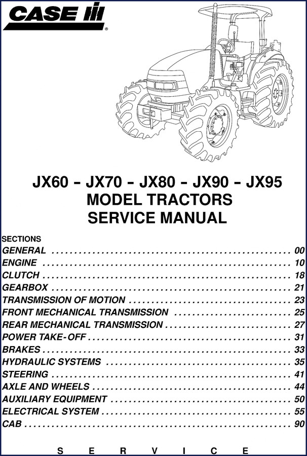 Case JX95 service manual cover – OEM factory documentation for tractor repair