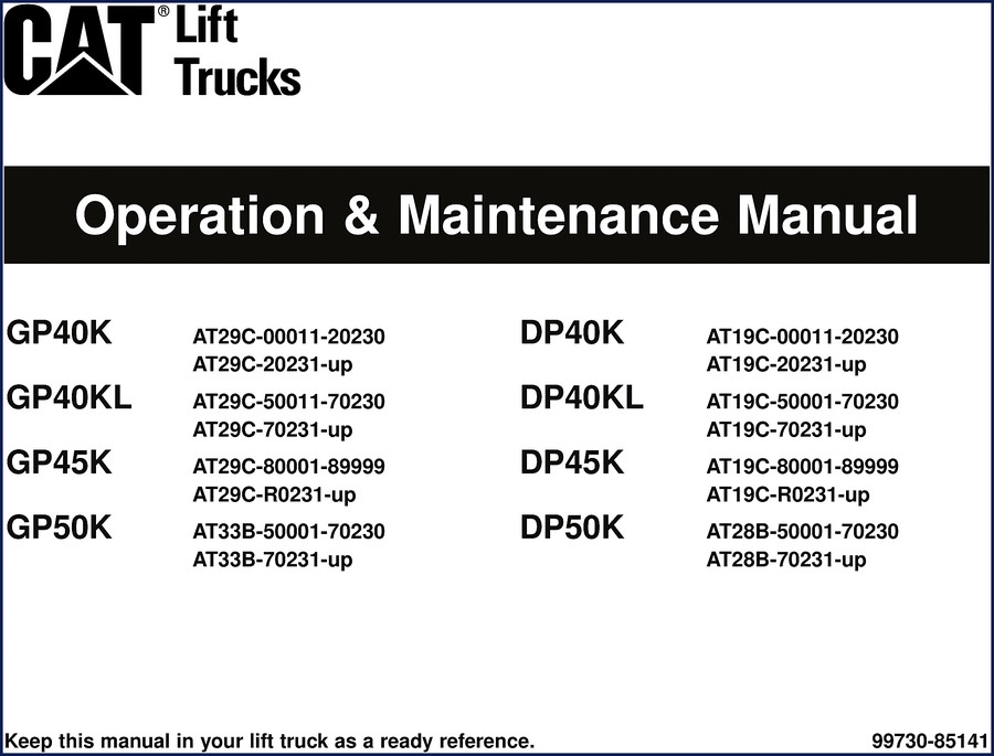 Caterpillar GP40K lift truck operator's manual cover showing model identification on page 1
