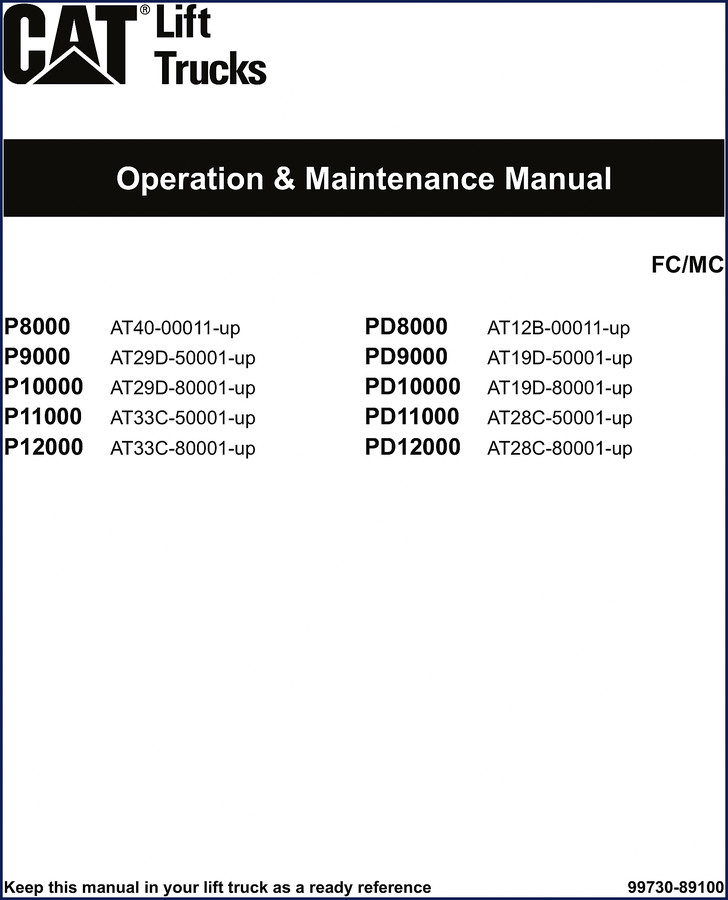 Arctic Cat P8000 PD8000 P9000 PD9000 P10000 Operators Manual cover showing lift truck