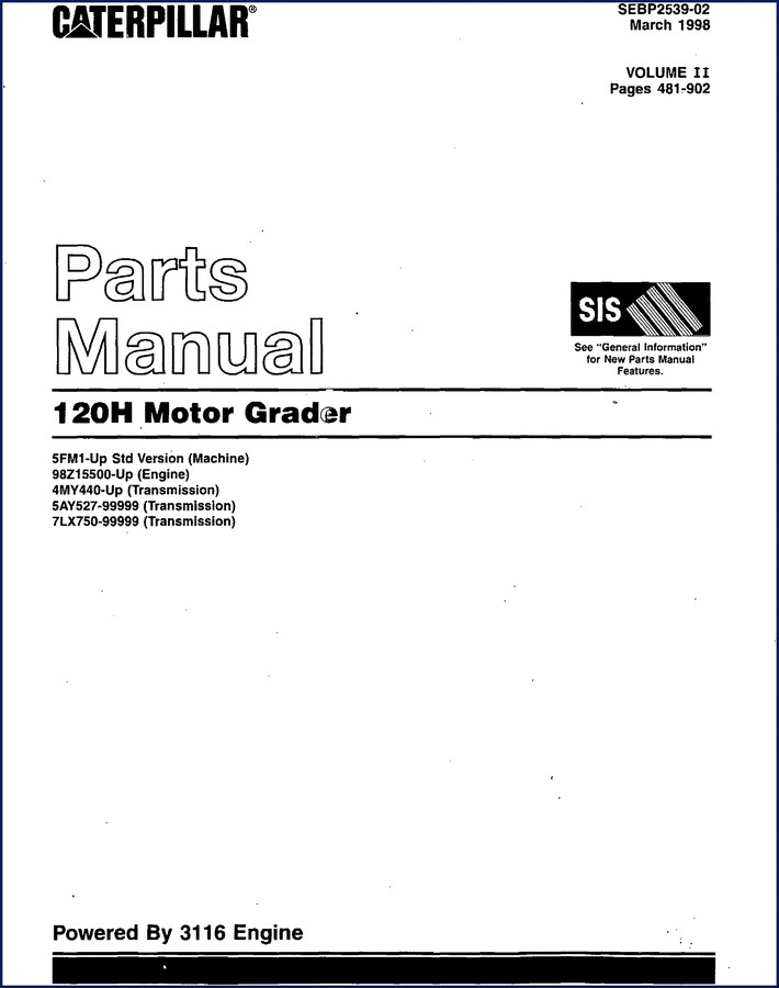 Caterpillar 120H Motor Grader 1998 OEM Parts Catalog Volume II 490 pages